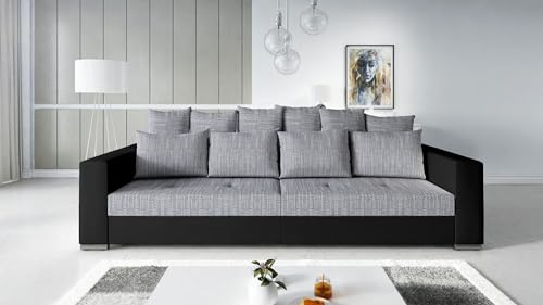Kuechen-preisbombe Modernes Big Sofa Wohnlandschaft Sofa Couch Jumbo 2 Schwarz - Hellgrau