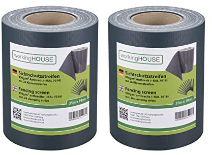 WORKINGHOUSE Sichtschutzstreifen Doppelstabmatten 450g/m² 2x35m Anthrazit | Doppelstabmattenzaun & Zaun Sichtschutz, RAL 7016 – Standard 450g/m², wetterfest, inkl. Clips