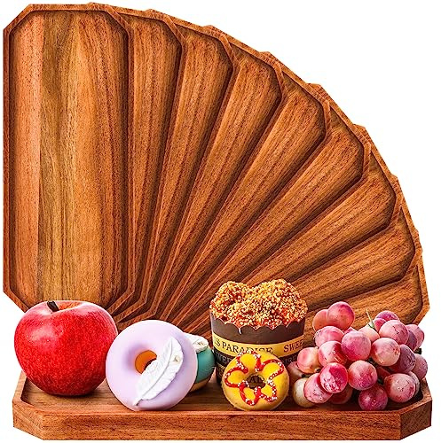 Dandat 12 Pack Wooden Serving Platter Acacia Wood Platters 12 x 5 Inch Rustic Serving Tray Rectangular Charcuterie Board Cheese Plate for Home Decor Dessert Vegetables Fruit Cookie