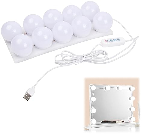 Jinlaili 10 LED Spiegelleuchte mit 3 Farbe, Hollywood-Stil Dimmbar Schminklicht, Schminktisch Leuchte, Makeup Lampe, Make Up Licht, Schminkleuchte, Spiegellampe für Kosmetikspiegel, Badzimmer Spiegel