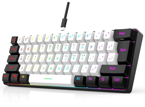60% Mini Teclado RGB, 61 Teclas con Retroiluminación LED, Sensación Mecánica Ergonómica, Teclado para Juegos por Cable para Juegos de Oficina y Negocios (Blanco)
