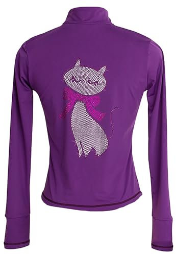 Youthful flying Eiskunstlauf Thermojacke mit Strasssteinen Damen Mädchen Eiskunstlauf Jacke Eislauf Oberteile für Trainingswettkämpfe(Size:XXL,Color:Lila)
