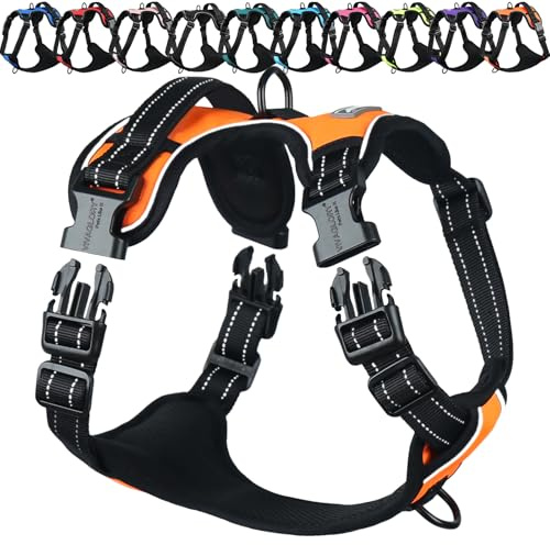 VIVAGLORY No Pull Dog Harness Vest Harness, M, Orange - Plain