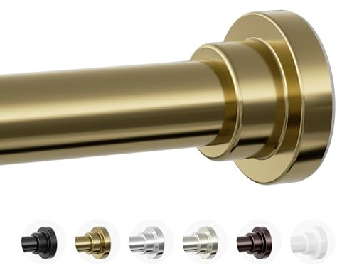 Mcrbeay Shower Curtain Rod, 1 Diameter Heavy Duty Tension Shower Rod, Non Slip Adjustable 28-74 inch No Drilling Shower Curtain Rods Spring Tension For Bathroom, Shower Stall, No Rust, Chrome Gold