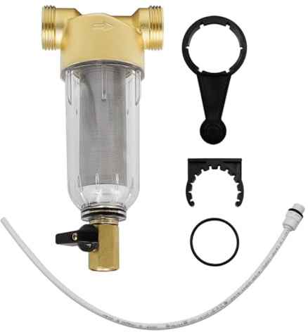 POFET Vattenfilter, 1 tums vattenförfilter, sedimentfilter med 3/4 tums adapter, spolbart finfilter för brunnsvattenslang Sedimentfilter