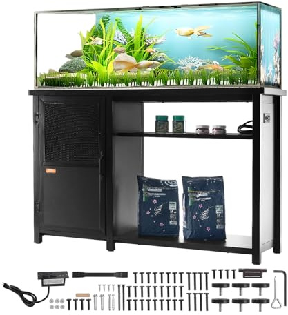 VEVOR Support pour Aquarium Charge 284 kg, Meuble pour Aquarium Aquariophilie 132x50x82 cm, en Acier et MDF, Support pour Réservoir de Reptiles avec Armoire de Rangement et Prise Électrique Intégrée