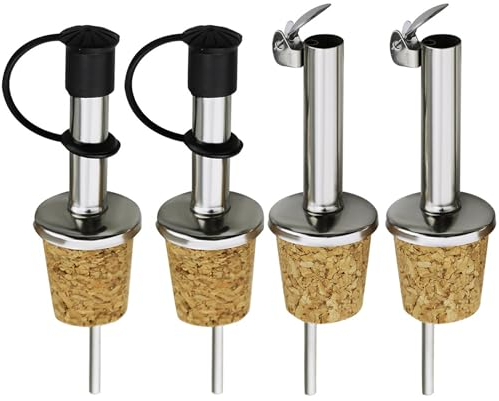 4 Pieces of Cork Wine Stoppers with Flip-Top Wine Pourers, Oil Bottle Stoppers, Wine Protection Stoppers, Wine Bottle and Oil Bottle Sealers, Replacement Corks