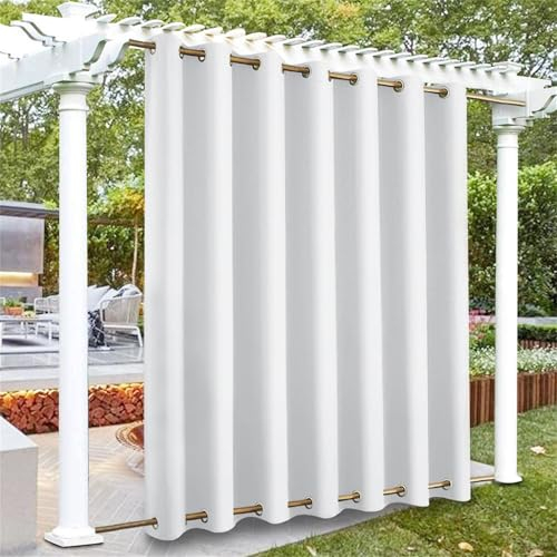 Hiseng Outdoor Vorhang mit Ösen Oben und Unten, Outdoorvorhänge wasserdichte Wetterfest Blickdicht Verdunkelungsvorhang 1 Stück Sichtschutz Sonnenschutz Vorhang für Garten (254x274cm,Weiß)