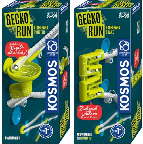 KOSMOS Gecko Run Doppelpack Erweiterungen Twister + Snake, Zubehör für Coole vertikale Kugelbahnen, inkl.zusätzliche Bahnelemente, für Kinder ab 8 Jahren