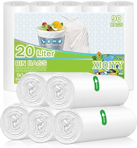 XIQIYY Bolsas de basura de 20 litros, bolsas de basura blancas con pedales, 90 bolsas de basura para cocina y baño