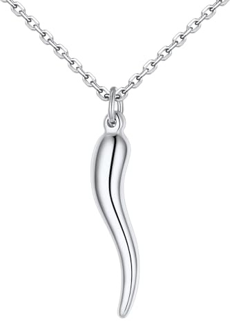 U7 Collier Homme Inoxydable Pendentif Corne Italienne avec Chaîne Ajustable 45 + 5 cm Bijou Porte Bonheur
