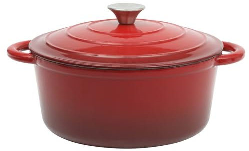 Gibson Home Addlestone 5 Quart Round Enamel Cast Iron Dutch Oven Pot With Lid & Dual Handles - Red