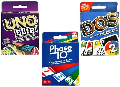 Mattel Flip, Dos und Phase 10 Kartenspiel, Combo 3er Pack