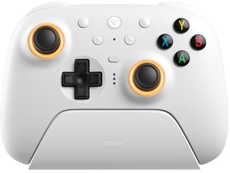 8Bitdo Ultimate 2 Wireless Controller for Windows & Android, Gaming Controller with TMR Joysticks, Switchable Hall Effect/Tactile Triggers, Motion Control, RGB Fire Ring, 8Speed Wireless Tech, White