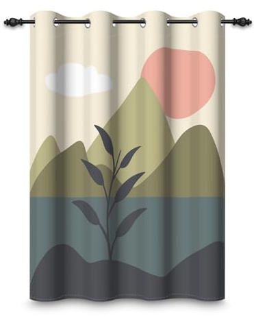 ggaimwf 107x160cm Tenda con occhielli Montagna Tramonto Pianta Astratto Fumetto Boho Paesaggio Minimalista Dipinto Oscurante Divisorio Tende per finestre Camera da letto Soggiorno,1 pannello singolo