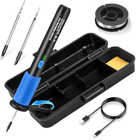 Daakro Wireless Soldering Iron Set - Drahtloses Lötkolben Set mit Ständer, Lötkolben Akku Einschließlich USB Löt, Drahtlosen Lötspitzen,Lötständer mit Einstellbarer Temperatur (Blau)
