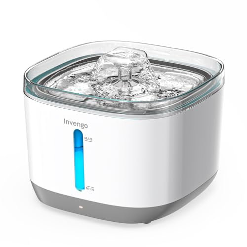 Invengo Fuente de Agua Inalámbrica para Gatos y Perros, 3L Cuenco de Acero Inoxidable, Fuente Automática Silenciosa y Recargable con Sensor Inteligente para Múltiples Mascotas