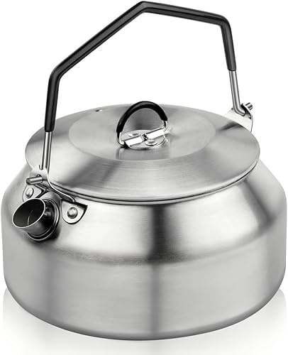 Wasserkessel 1L aus Edelstahl, Teekessel Camping, Campings Wasserkocher, Tragbarer Campingkessel 1000ml für Zuhause, Wasserkessels für Kochen im Freien, Picknick, Wandern, Camping Zubehör(Schwarz)