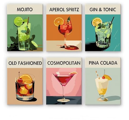 Bellatoi Måla efter siffror vuxen cocktail, gör-det-själv handmålad oljemålning canvassats, nybörjare färg med siffror för heminredning, ingen ram (20 x 30 cm)