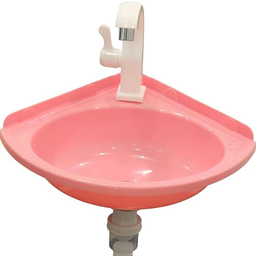 Lavabos de Montaje En Pared Baño Sin Taladrar Lavabos de Esquina Lavabo de Triangular de Plástico Con Grifo Y Accesorios de Drenaje Fregadero de Lavado de Manos Para Cuarto de Baño, Wc Y Garaje