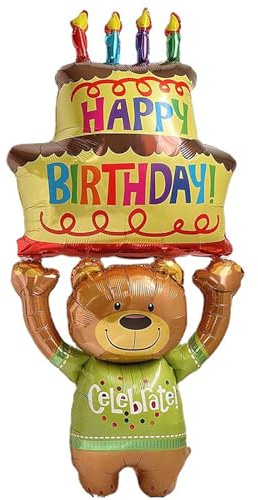 Gleemix Folienballon Happy Birthday Torten XXL, Bären Helium Ballons Geburtstag, Aufblasbare Torte Folienballon Geburtstag, Geburtstagsballons für Party Layout Ballon entzückende Tierballon Ballondeko