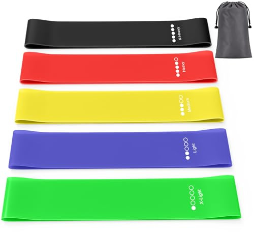 【5 Pezzi】YLK Elastici Fitness, Set di Fasce Bande Elastiche Fitness con 5 Diversi Livelli di Resistenza, Elastici Palestra per Crossfit, Yoga, Pilates con Borse Portaoggetti