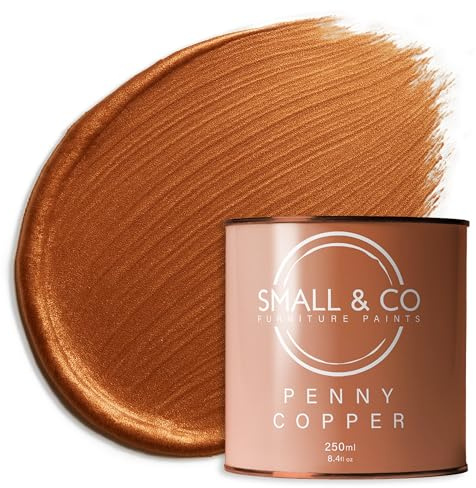 Small & Co Metallic Furniture Paint – Penny Copper (Rich Metallic Copper) 250ml – Water-Based, Low VOC, Self-Sealing – Durable Brush/Roller/Spray Paint for Cabinets, Wood, Metal & UPVC – Interior