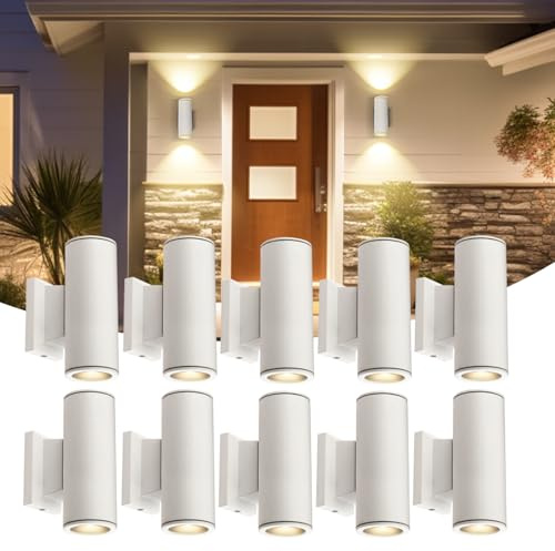 Aigostar LED Wandleuchte GU10 Aluminium Up Down Außenwandleuchte Wasserdicht Außenleuchte Außenlampe Wandspot für Innen und Außen, Weiß, 10 Stück