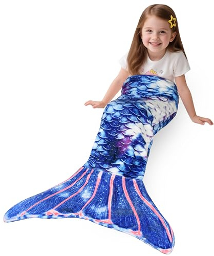 Catalonia Classy Mermaid Tail Blanket for Kids, Snuggle Blanket for Girls | Fish Scale Pattern, Wearable Sleeping Throw for Toddlers, Cozy Flannel for Bed Reading, Ideal Birthday Gift for Daughters