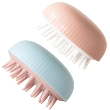 2 Stück Silikon Kopfhautmassagegerät zur Haarwäsche für Badewanne | Rosa und Blau, Nass und Trockenanwendung, Griffige Form für Komfortable Handhabung