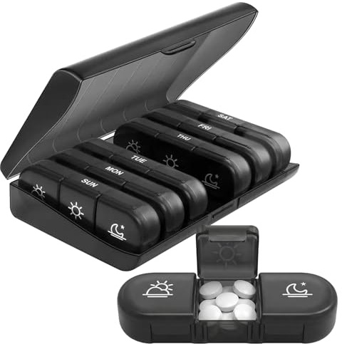 Nujvnuj 7-Tage Tablettenbox, 3 Fächer Pro Tag (Morgens/Mittags/Abends), BPA-Frei & Mit Großen Separaten Fächern, Ideal Für Medikamente & Vitamine, Wochenbox Für Senioren & Unterwegs
