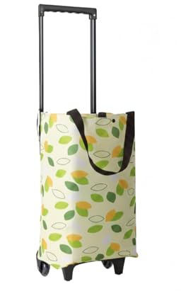 LINPING 2-in-1 Foldable Shopping Bag with Wheels, Foldable Shopping Cart with Telescopic Handle, Reusable Eco-Friendly Shopping Bag for Women & Seniors(Green leaves)
