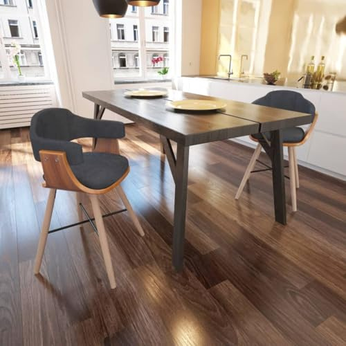 RMIHSJG Lot de 2 chaises de salle à manger avec accoudoirs en bois émerillé et tissu gris foncé – Rembourrage luxueux et design ergonomique pour un confort d'assise élevé, noyer robuste
