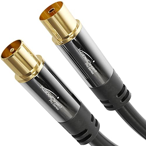 KabelDirekt – 4K TV Aerial Cable, Coaxial Cable – 10m – For Digital & Analogue TV, Metal Connectors – Available in 0.5-20m (Plug to Socket, for DVB-C/DVB-T/DVB-S, black)