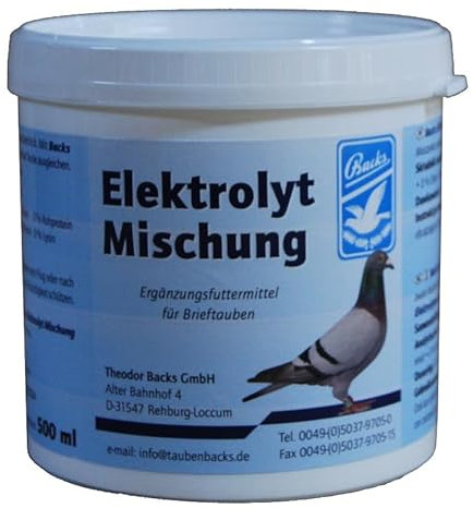 Backs Elektrolyt Mischung Pulver | 500 g | Ergänzungsfuttermittel für Tauben | Kann bei Feuchtigkeitsverlust oder nach großen Anstrengungen verabreicht werden | Enthält Glucose