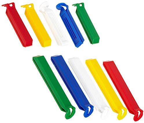 Fackelmann Aromaclips TECNO, Verschlussclipse aus Kunststoff in 2 Größen, Verschlussklammern für Tüten (Farbe: Weiß/Blau/Gelb/Grün/Rot), Menge: 10 Stück, Bunt