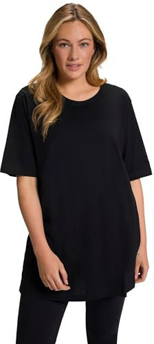 Ulla Popken Damen große Größen Übergrößen Plus Size T-Shirt, Rundhalsausschnitt, Relaxed, Halbarm schwarz 46+ 486910100-46+
