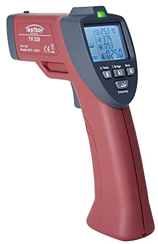 Testboy TV 328 Schimmeldetektor, Taupunktermittlungsgerät (relative Luftfeuchtemessung, Laserring, einstellbarer Emissionsgrad, Taupunktanzeige), Rot/Schwarz, 19.4