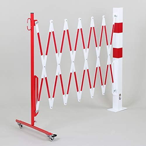 Dancop | Sperrpfosten mit Scherengitter | Vierkantrohr 70 x 70 mm, zum Aufdübeln, rot / weiß, Länge max 3600 mm