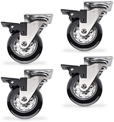SOTECH 4 st Möbelrullar SWIFT Ø 75 mm svarta transportrullar fast hjul med bromsar
