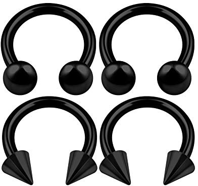 KJM FASHION 4 STK Eloxiert Schwarz Hufeisen Ohrringe 1,6 mm 14 g 8mm 5/16 4mm Kugel Und Kegel Cartilage Nose Lip Tragus Ohrringe Piercing Schmuck 2953