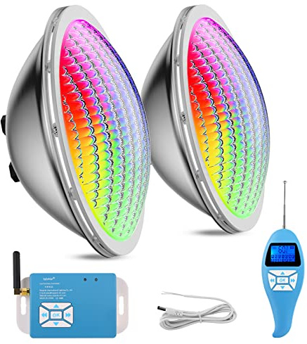 LyLmLe LED Piscine PAR56, 30W Projecteur Piscine 316L Acier inoxydable RGB Multicolore Synchroniseur Externe avec Télécommande, Angle de faisceau 120°, IP68 Etanche, AC 12V, Lot de 2