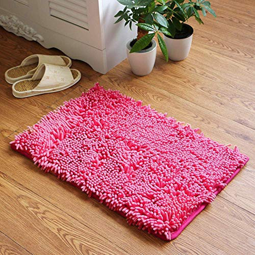 YIQI Alfombra de baño Shaggy de Microfibra de Chenille, Suave y cómoda, Agua súper Absorbente, Antideslizante, Gruesa para el Cuarto de baño (60 x 40 cm, Rosa roja)