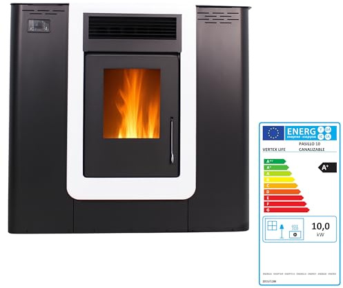 EIDER BIOMASA Estufa de Pellets Pasillo Canalizable 11,5 kW – Fondo Reducido – Doble Salida de Aire – Hasta 220 m³ – Tolva 13 kg – Programable – Clase A+