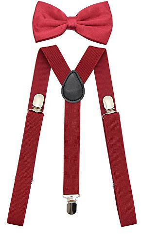 SUNTRADE Hosenträger für Herren und Damen, elastisch, Y-Form, verstellbar, mit Clips und Fliege Gr. Einheitsgröße