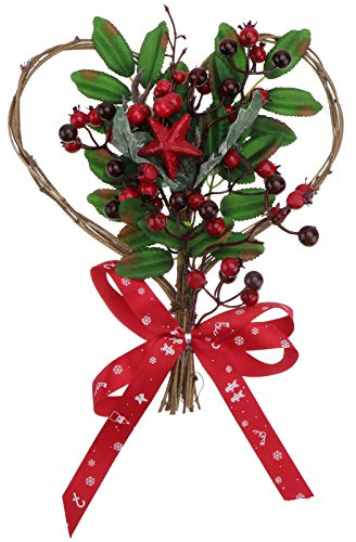 VALICLUD Adventskranz Rattan Kiefer Beeren Kranz Beerenkranz Tannenzweigen Herzform Strauß Türkranz Wandkranz Tischkranz Tischdeko für Tür Fenster Hochzeit Xmas Party Deko