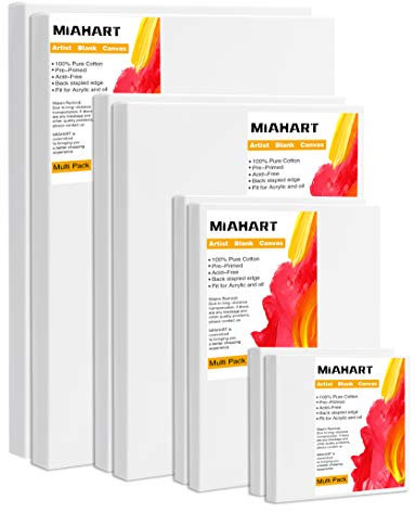 MIAHART 8 Pack Artist Blank Canvas Frame Stretcher Blank Pre-Stretched Canvas for Acrylic Oil Water Painting Board 30x40cm 20x30cm 15x20cm 10x10cm