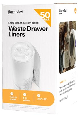 Litter-Robot Waste Drawer Liners by Whisker, 50 Pack - Litter Box Liner Bags, Custom Fit for Litter-Robot, 9-11 Gallons of Capacity