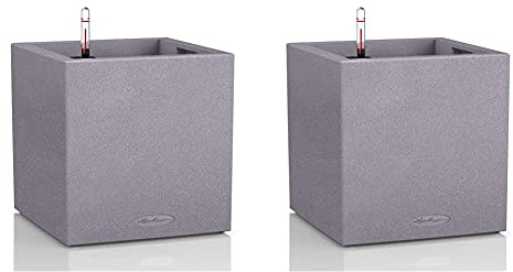 Lechuza Canto Stone Low 40, Hochwertiger Kunststoff, Inkl. Bewässerungssystem & Canto Stone Low 30, steingrau, Hochwertiger Kunststoff, Inkl. Bewässerungssystem, Herausnehmbarer Pflanzeinsatz