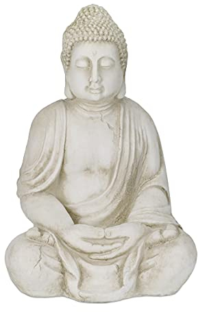 Relaxdays Statue Bouddha XXL, Assis, Grand, Jardin, 70 cm de Haut, résistant aux intempéries et au Gel, déco, crème